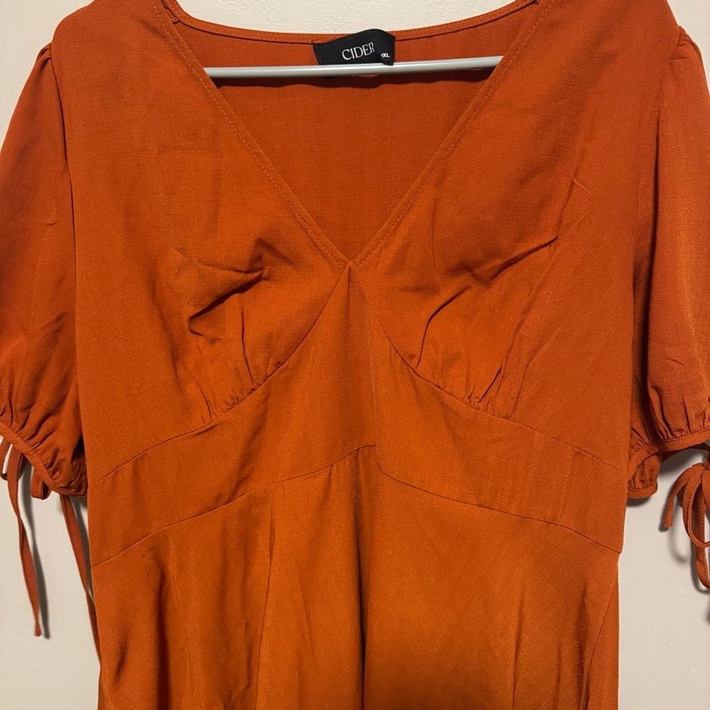 Cider Burnt Orange Tie Sleeve Mini Dress - Women’s 1X - Picture 6 of 10